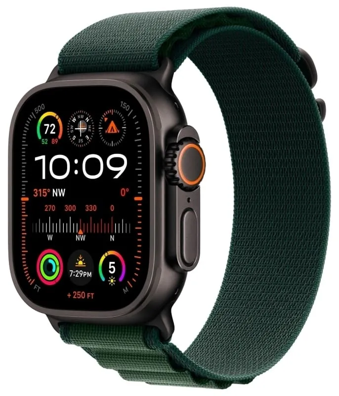Apple Watch Ultra 2 GPS + Cellular, 49 мм, корпус из черного титана, ремешок Alpine темно-зеленого цвета