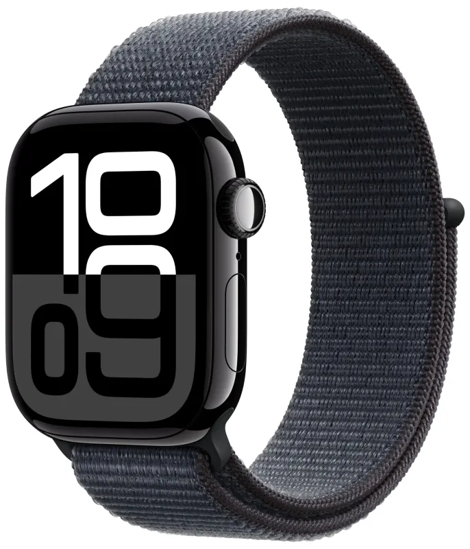 Apple Watch Series 10, 42 мм, корпус из алюминия цвета "черный глянец", спортивный ремешок Loop темно-синего цвета