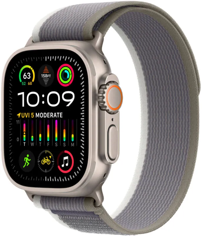 Apple Watch Ultra 2 GPS + Cellular, 49 мм, корпус из титана, ремешок Trail зеленого/серого цвета