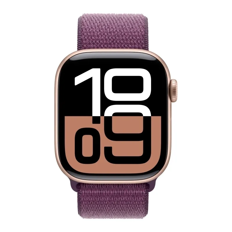 Apple Watch Series 10, 46 мм, корпус из алюминия цвета «розовое золото», спортивный ремешок Loop сливового цвета