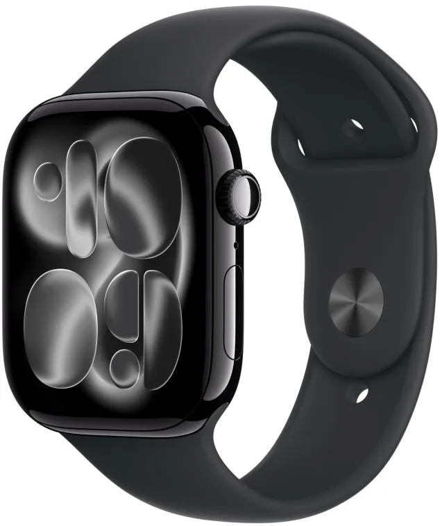 Apple Watch Series 11, 46 мм, корпус из алюминия цвета «чёрный глянец», спортивный ремешок чёрного цвета