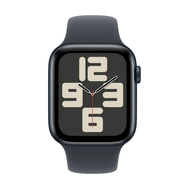 Apple Watch SE (2024), 44 мм, корпус из алюминия цвета «полуночный черный», спортивный ремешок «полуночный черный»