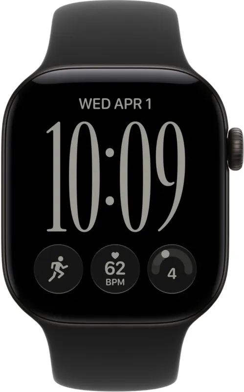 Apple Watch Series 12, 46 мм, корпус из алюминия чёрного цвета, спортивный ремешок чёрного цвета