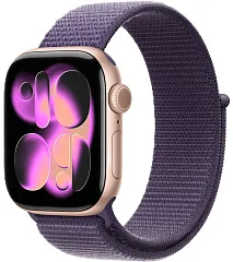 Apple Watch Series 11, 42 мм, корпус из алюминия цвета «розовое золото», спортивный ремешок Loop цвета «фиолетовый туман»