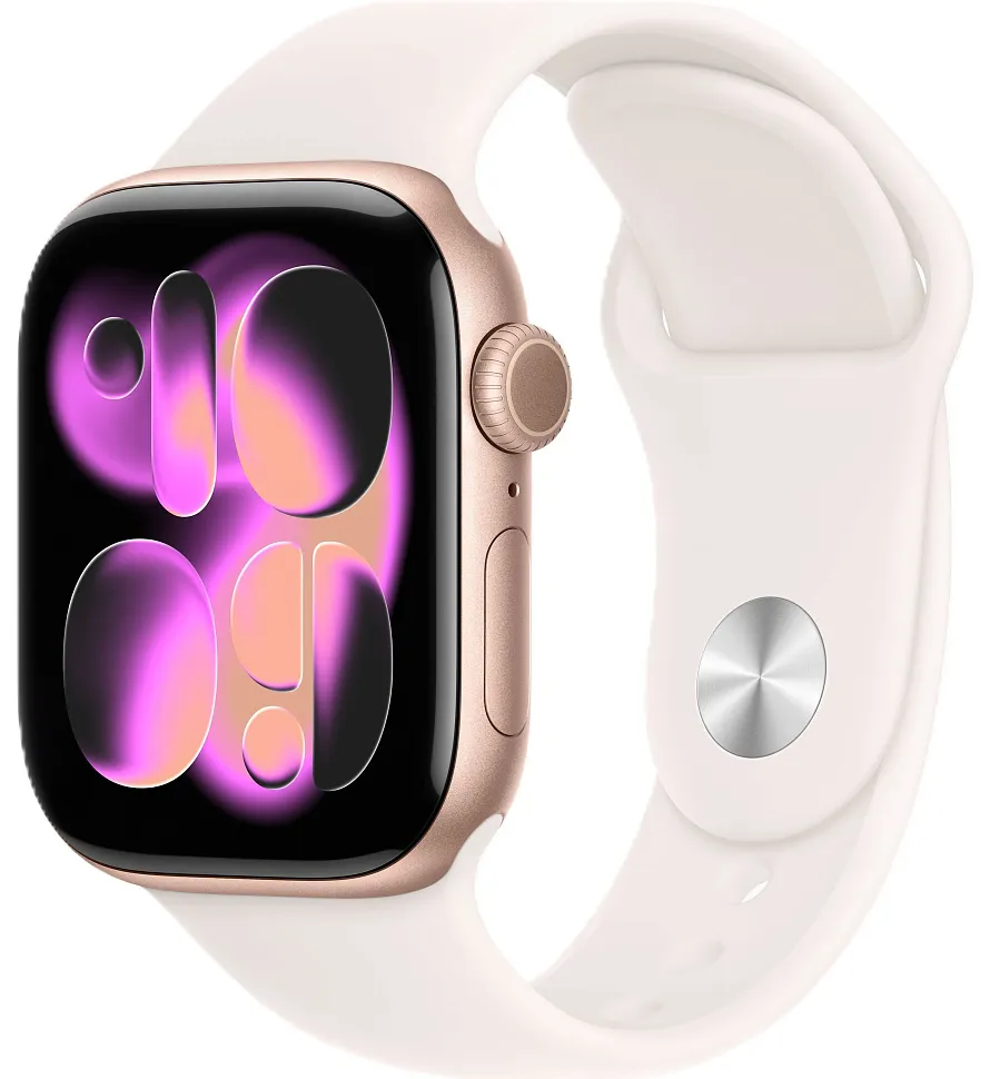 Apple Watch Series 11, 46 мм, корпус из алюминия цвета «розовое золото», спортивный ремешок цвета «лёгкий румянец»