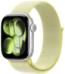 Apple Watch Series 11, 42 мм, корпус из алюминия серебристого цвета, спортивный ремешок Loop неоново-желтого цвета