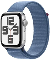 Apple Watch SE (2023), 44 мм, корпус из алюминия серебристого цвета, спортивный ремешок Loop синего цвета