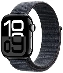 Apple Watch Series 10, 42 мм, корпус из алюминия цвета "черный глянец", спортивный ремешок Loop темно-синего цвета