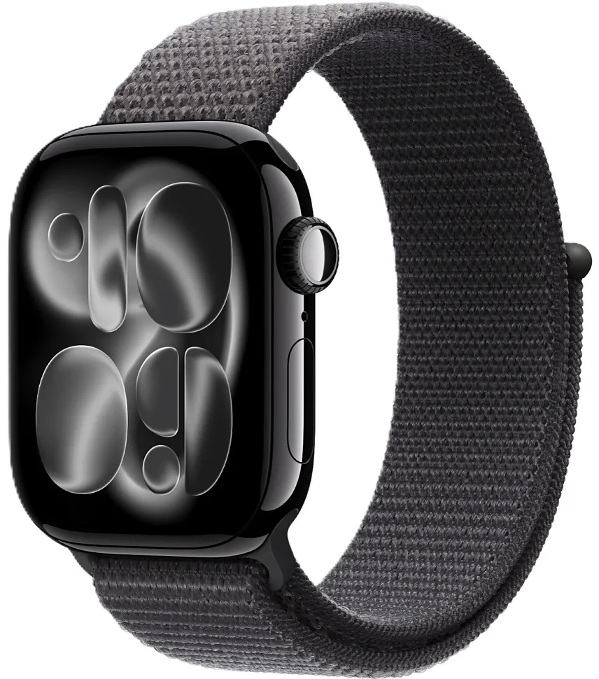 Apple Watch Series 11, 42 мм, корпус из алюминия цвета «чёрный глянец», спортивный ремешок Loop тёмно-серого цвета
