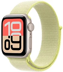 Apple Watch SE (2025), 44 мм, корпус из алюминия цвета «сияющая звезда», спортивный ремешок Loop неоновой-желтого цвета