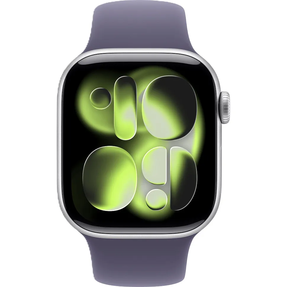 Apple Watch Series 11, 42 мм, корпус из алюминия серебристого цвета, спортивный ремешок цвета "фиолетовый туман"