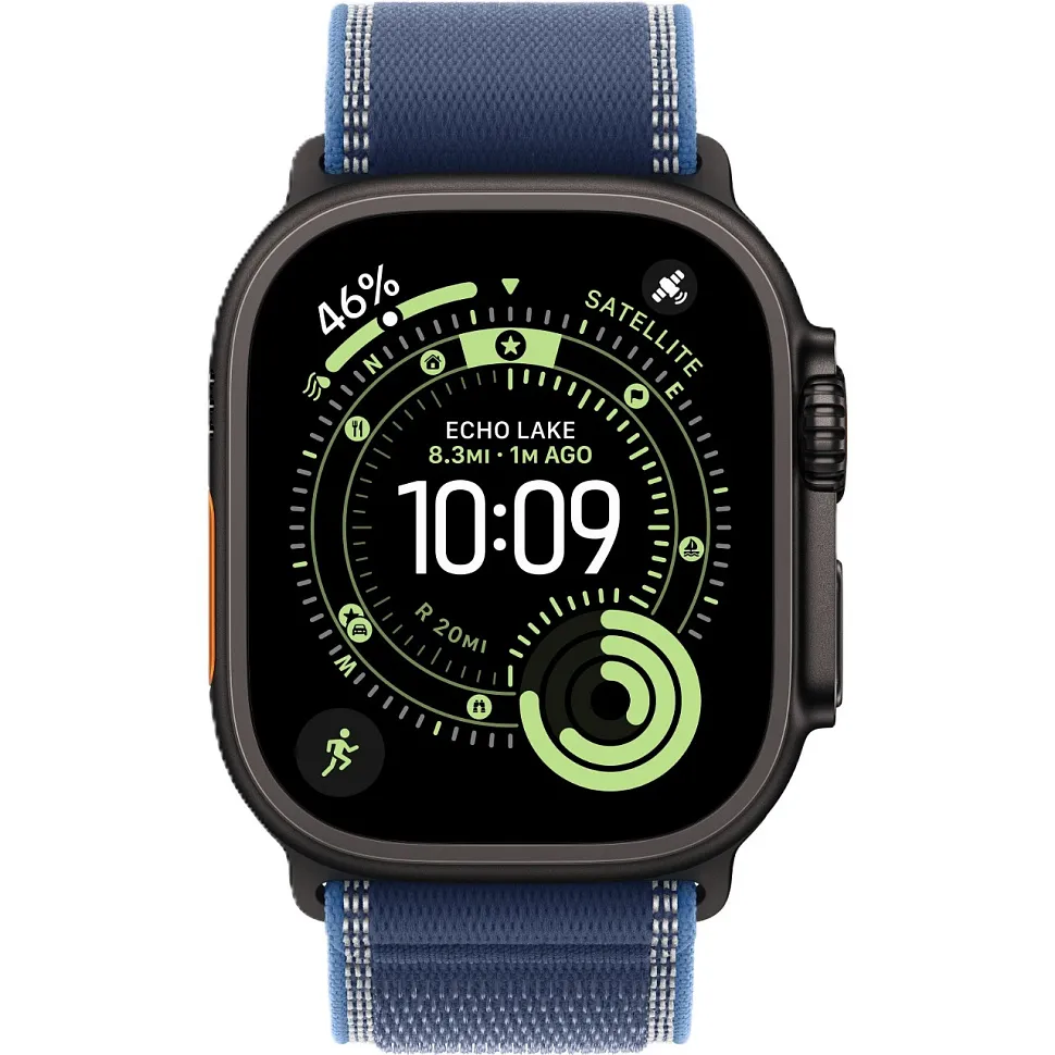 Apple Watch Ultra 3 GPS + Cellular, 49 мм, корпус из чёрного титана, ремешок Trail синего/ярко-синего цвета