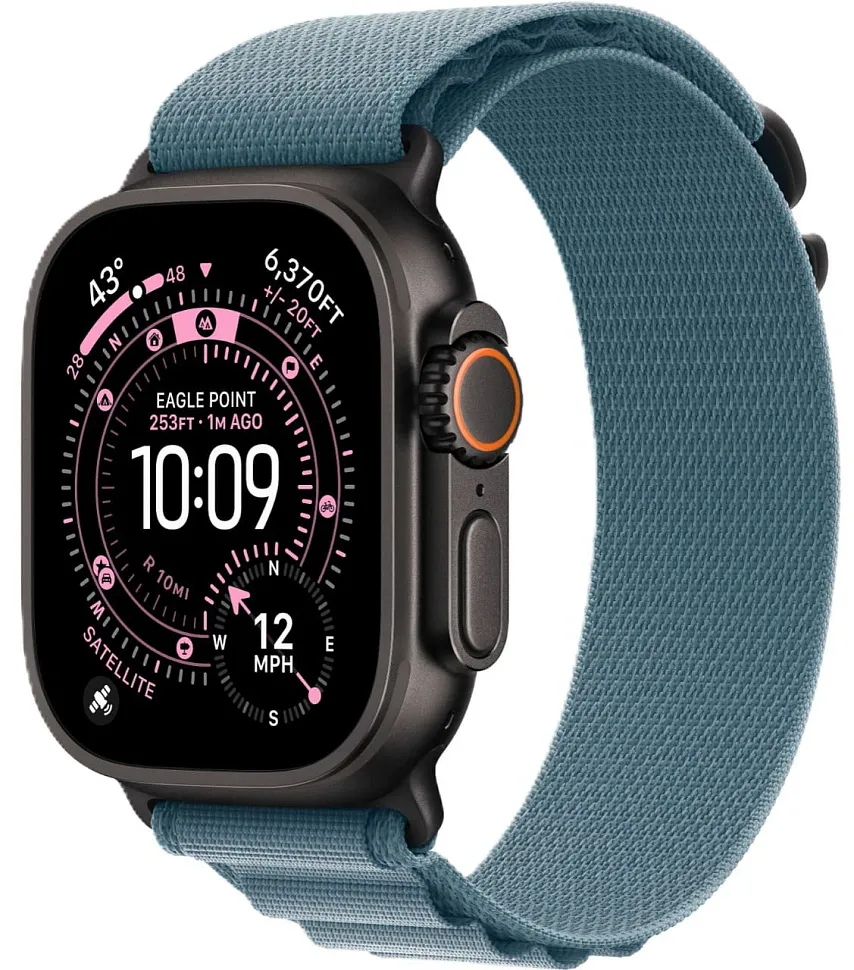 Apple Watch Ultra 3 GPS + Cellular, 49 мм, корпус из чёрного титана, ремешок Alpine светло-голубого цвета